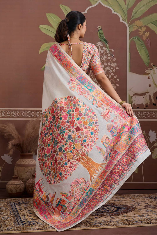 Misha White Modal Cotton Pashmina Woven Ready to Wear Saree