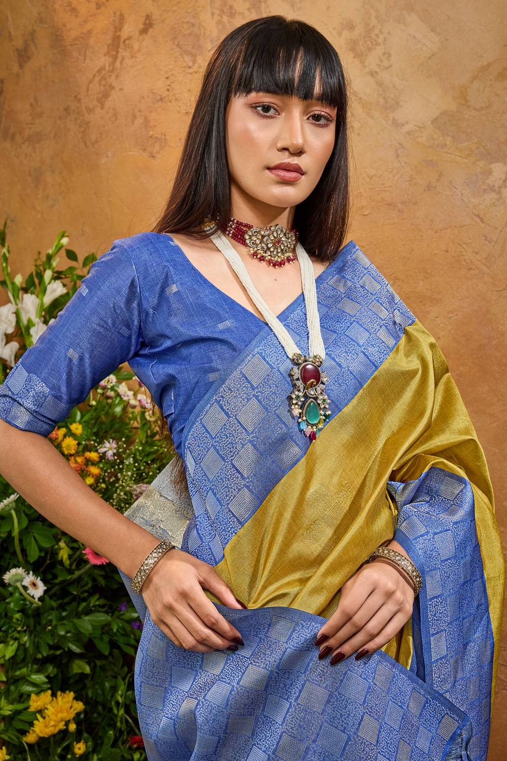 Flora Mustard Yellow Paper Silk Handloom Woven Ready to Wear Saree