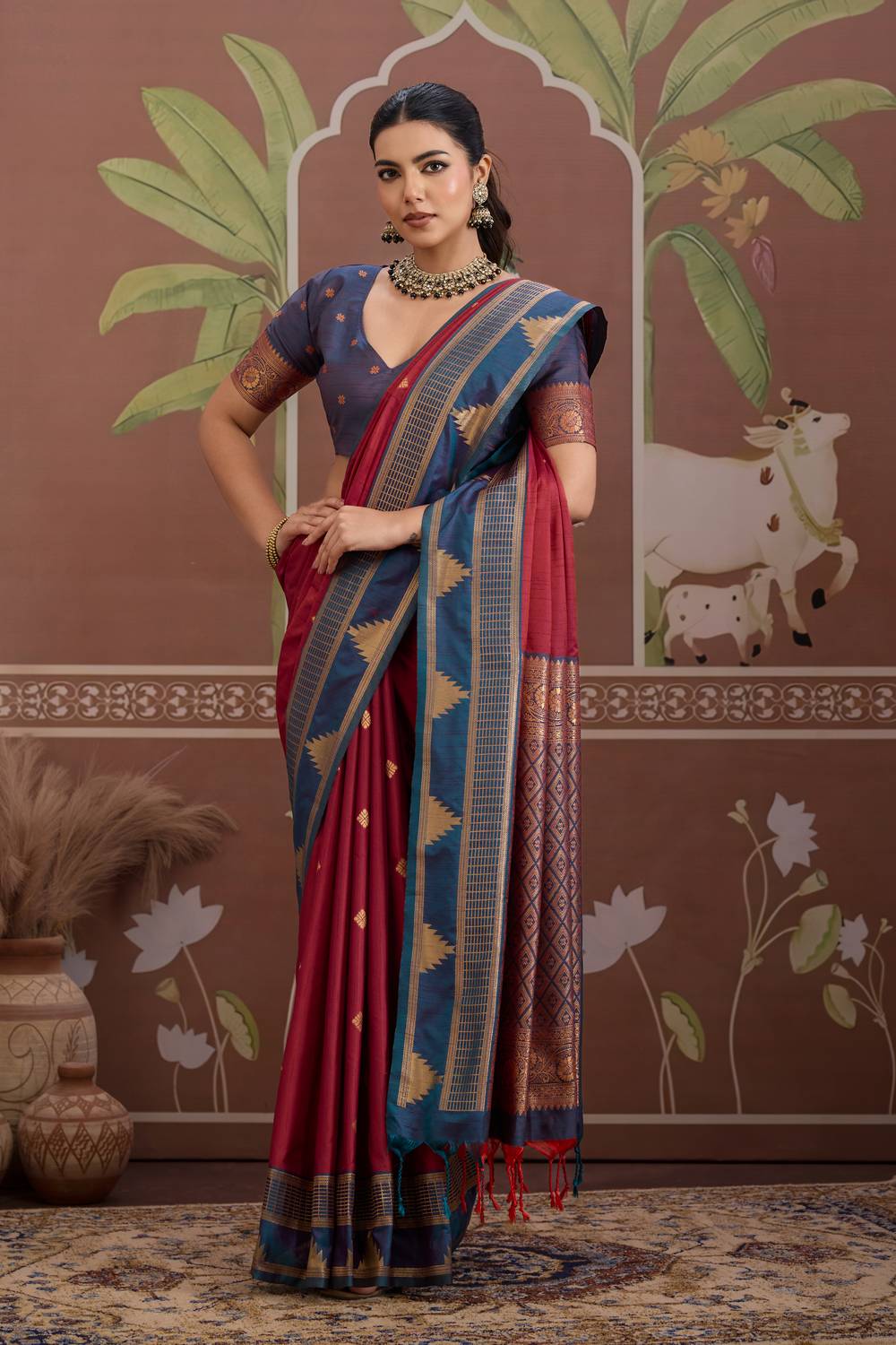 Tessa Red Silk Woven With Zari Work Ready to Wear Saree
