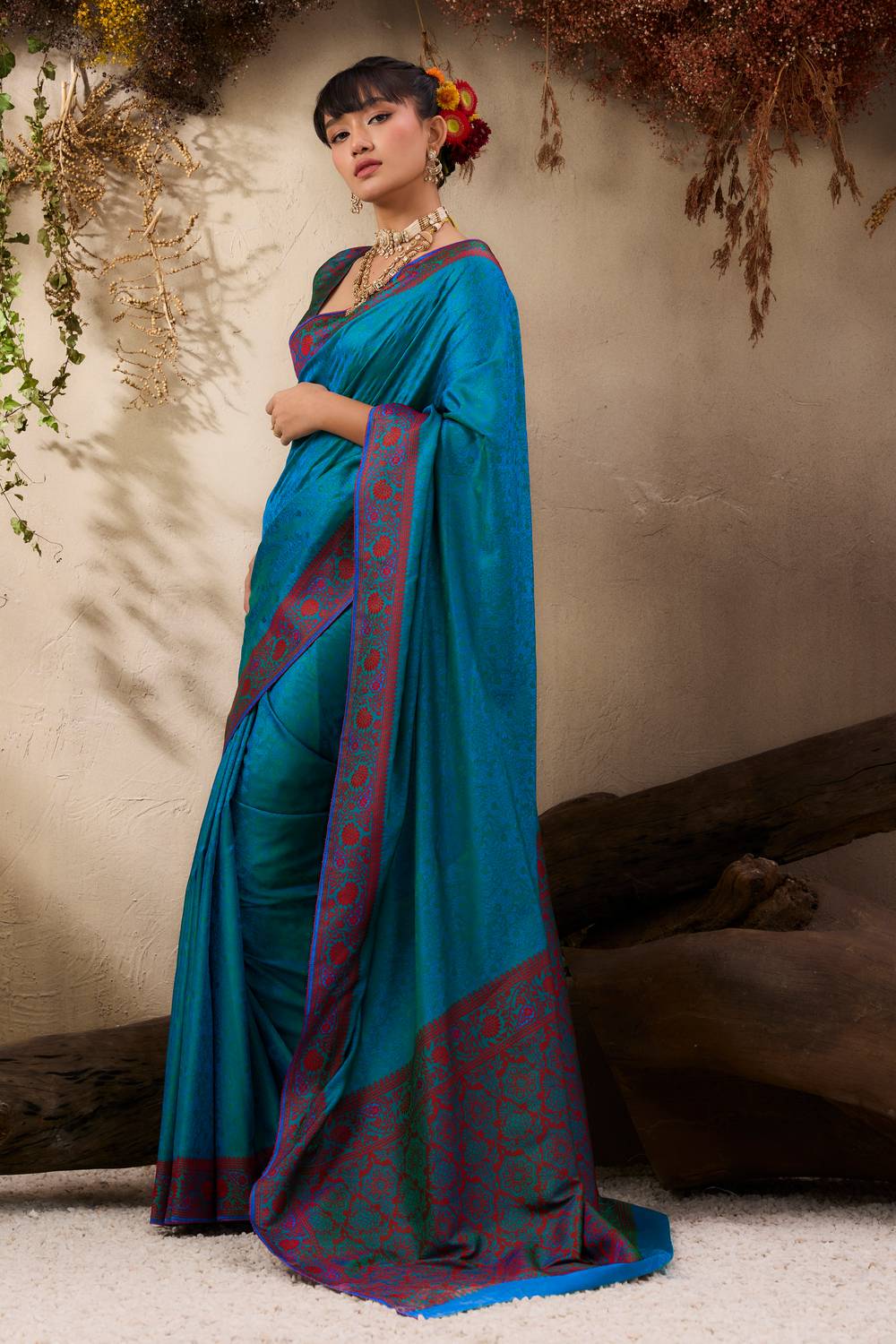 Jivana Turquoise Blue Pure Kanjivaram Weaving Silk Ready to Wear Saree