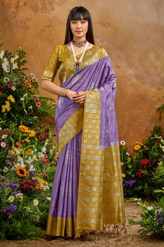 Flora Lavender Paper Silk Handloom Woven Ready to Wear Saree