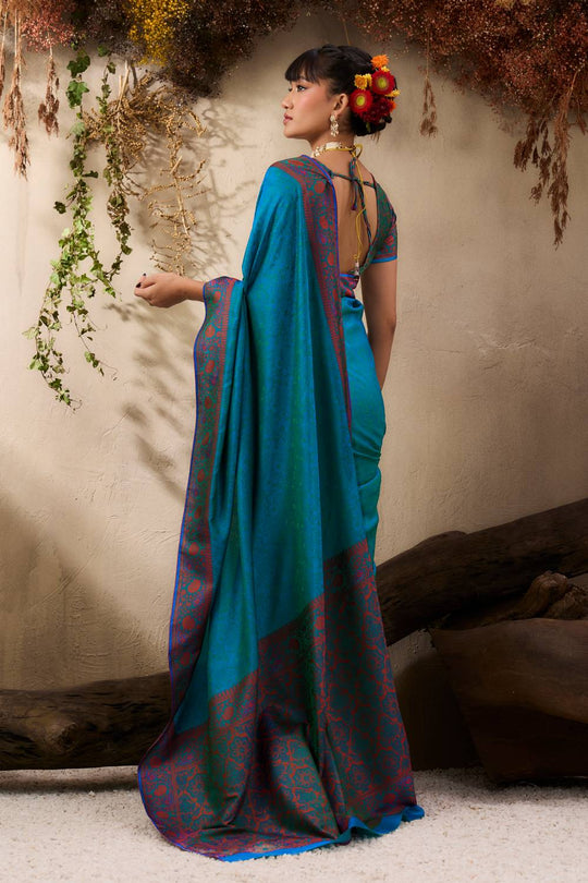 Jivana Turquoise Blue Pure Kanjivaram Weaving Silk Ready to Wear Saree
