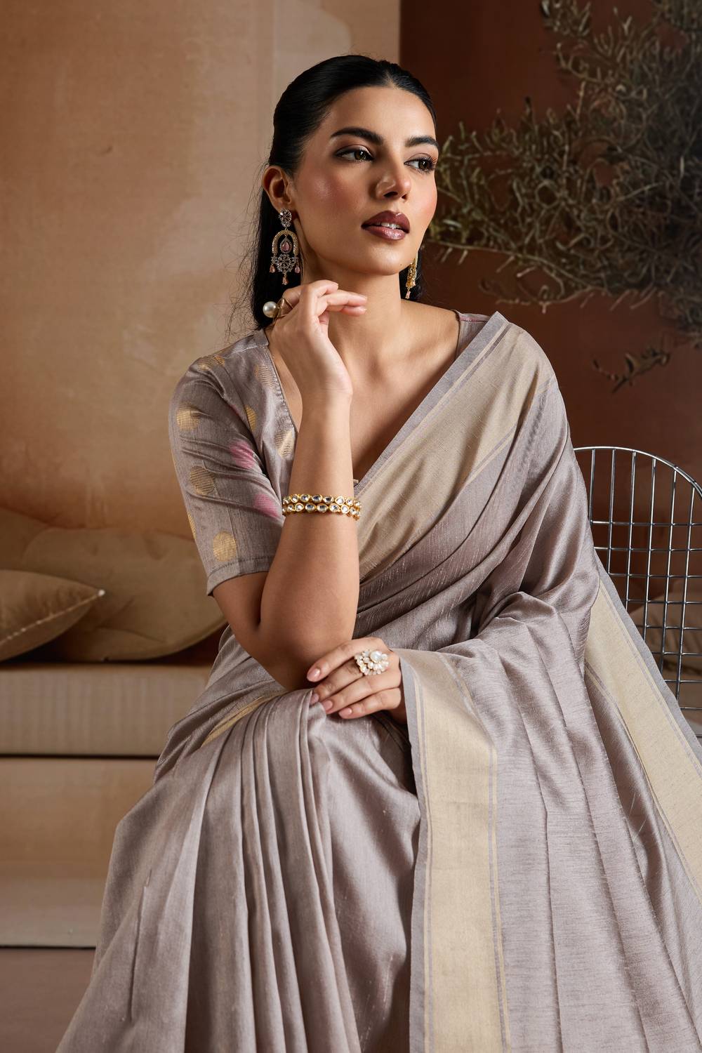 Prerna Soft Dove Grey Handwoven Pure Bhagalpuri Silk Ready to Wear Saree