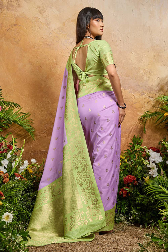 Roya Lavender and Green Handloom Weaving Silk Ready to Wear Saree