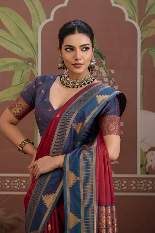 Tessa Red Silk Woven With Zari Work Ready to Wear Saree