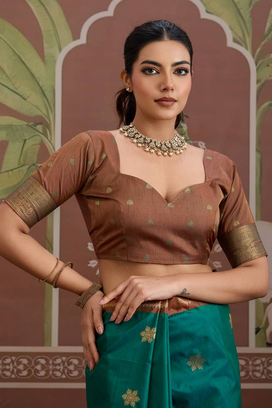 Nima Bottle Green Tussar Silk Handloom Woven Ready to Wear Saree