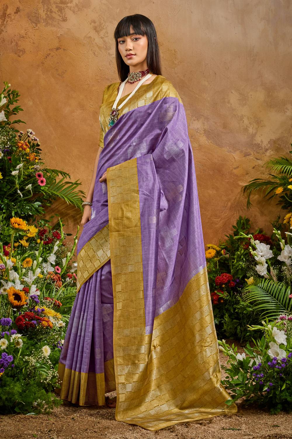 Flora Lavender Paper Silk Handloom Woven Ready to Wear Saree