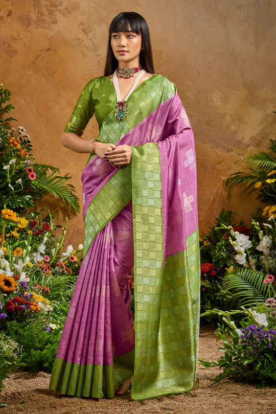 Flora Magenta Pink Paper Silk Handloom Woven Ready to Wear Saree