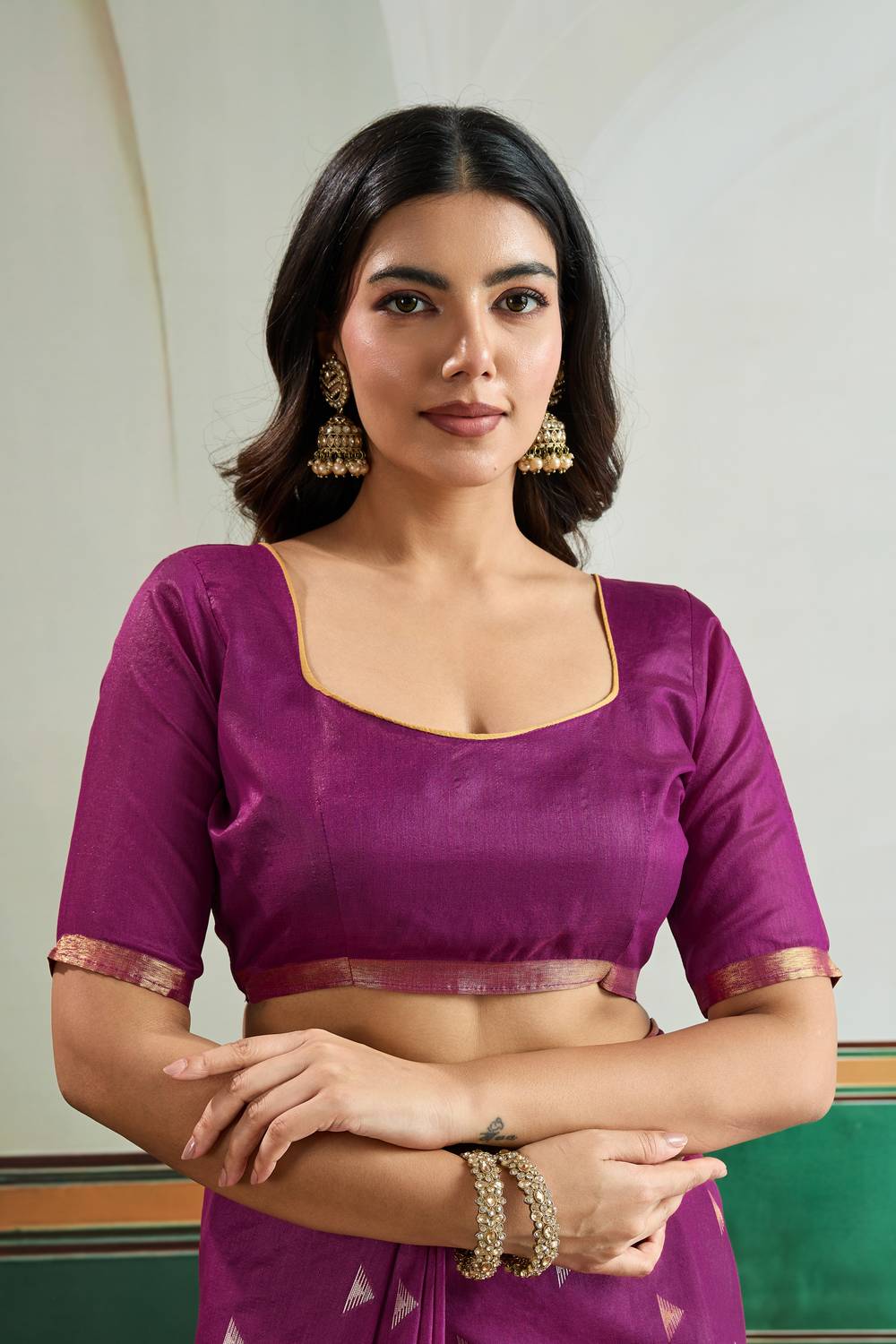 Usha Purple Tussar Silk Ikkat Handloom Weaving Ready to Wear Saree