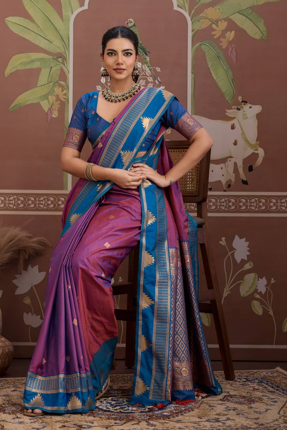 Tessa Plum Purple Silk Woven With Zari Work Ready to Wear Saree