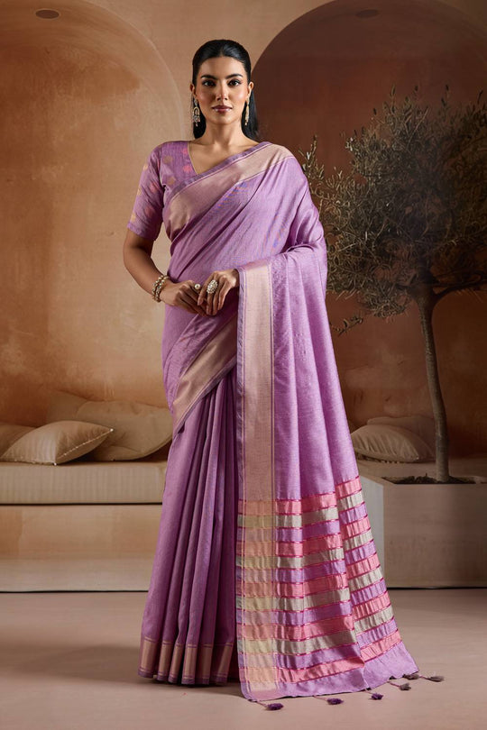 Prerna Purple Handwoven Pure Bhagalpuri Silk Ready to Wear Saree
