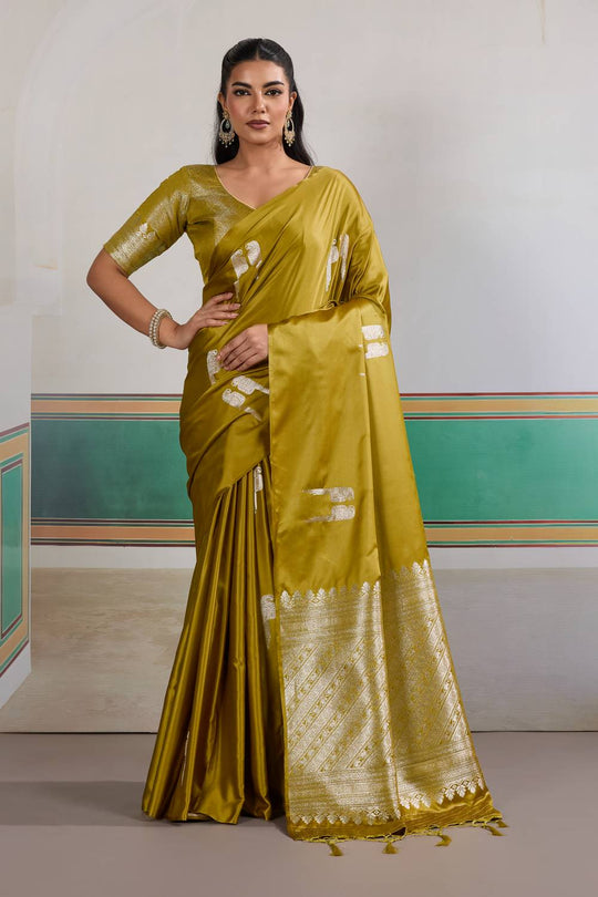 Casey Mustard Yellow Pure Satin Handloom Weaving Ready to Wear Saree