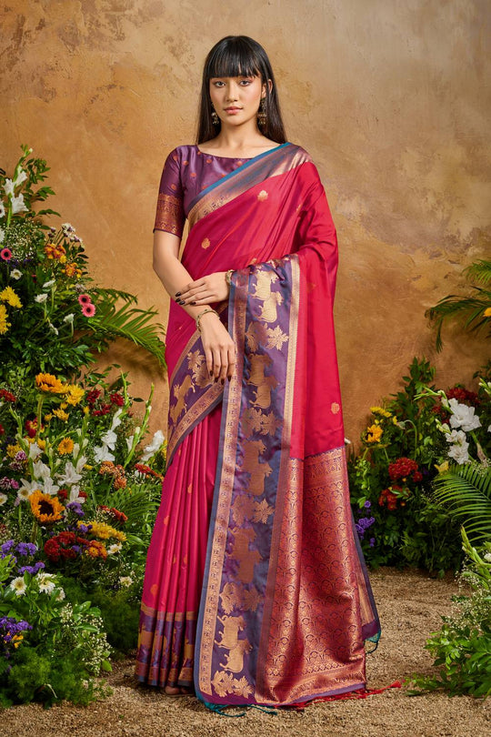 Reishi Red Silk Handloom Woven Ready to Wear Saree