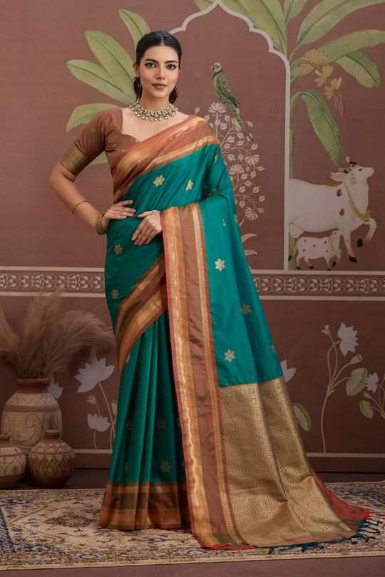 Nima Bottle Green Tussar Silk Handloom Woven Ready to Wear Saree