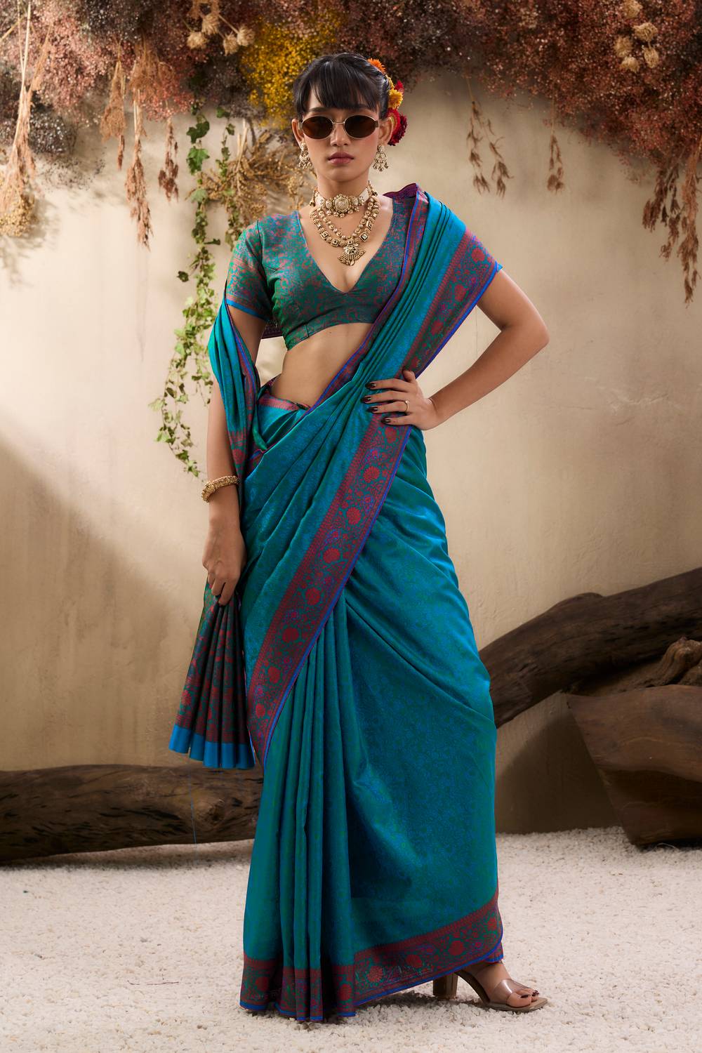 Jivana Turquoise Blue Pure Kanjivaram Weaving Silk Ready to Wear Saree