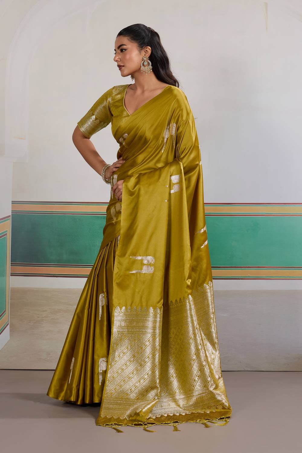 Casey Mustard Yellow Pure Satin Handloom Weaving Ready to Wear Saree