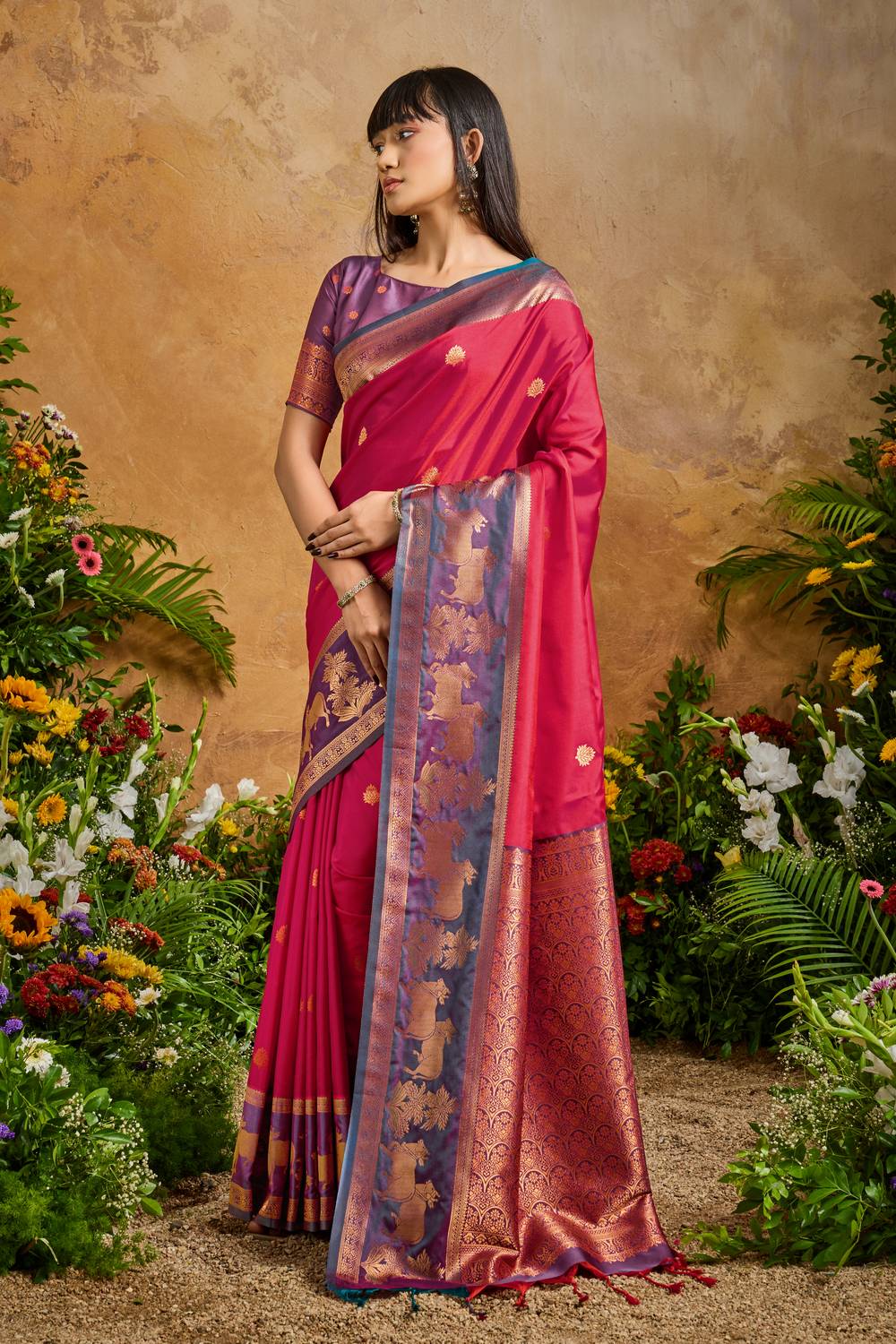 Reishi Red Silk Handloom Woven Ready to Wear Saree