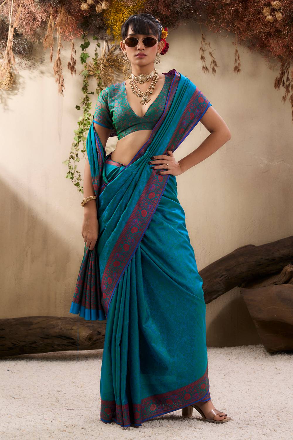 Jivana Turquoise Blue Pure Kanjivaram Weaving Silk Ready to Wear Saree