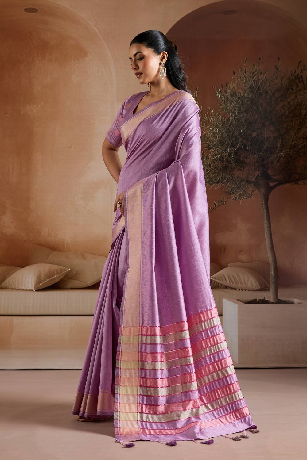 Prerna Purple Handwoven Pure Bhagalpuri Silk Ready to Wear Saree