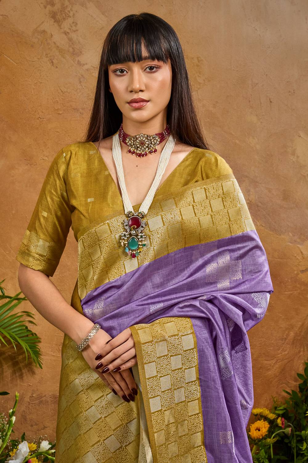 Flora Lavender Paper Silk Handloom Woven Ready to Wear Saree