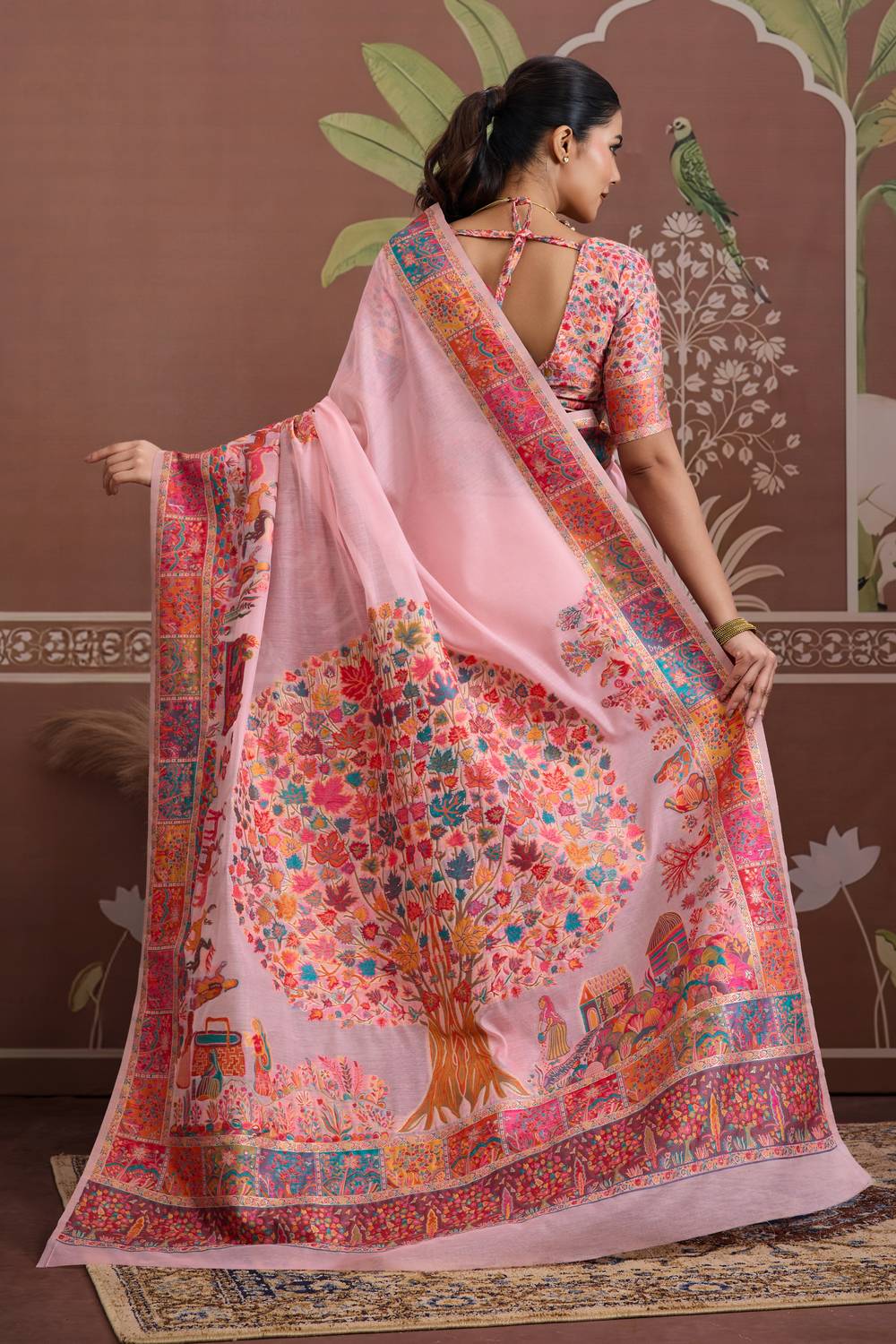 Misha Light Pink Modal Cotton Pashmina Woven Ready to Wear Saree