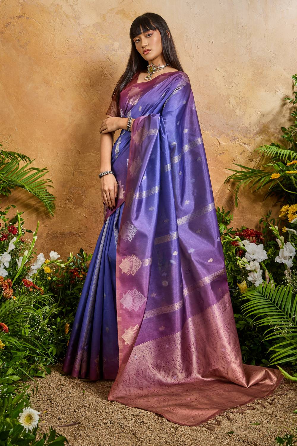Suri Dark Blue Handloom Woven Paper Silk With Zari Work Ready to Wear One Minute Saree