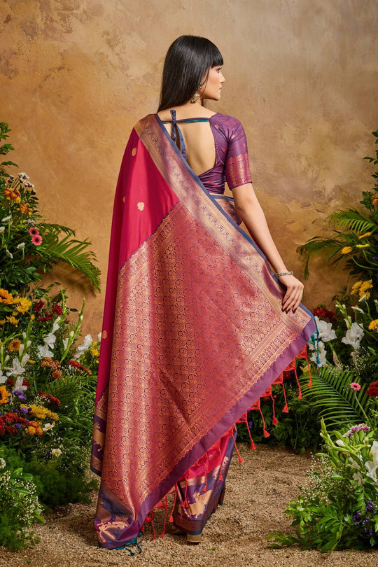 Reishi Red Silk Handloom Woven Ready to Wear Saree
