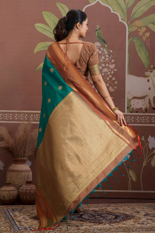 Nima Bottle Green Tussar Silk Handloom Woven Ready to Wear Saree