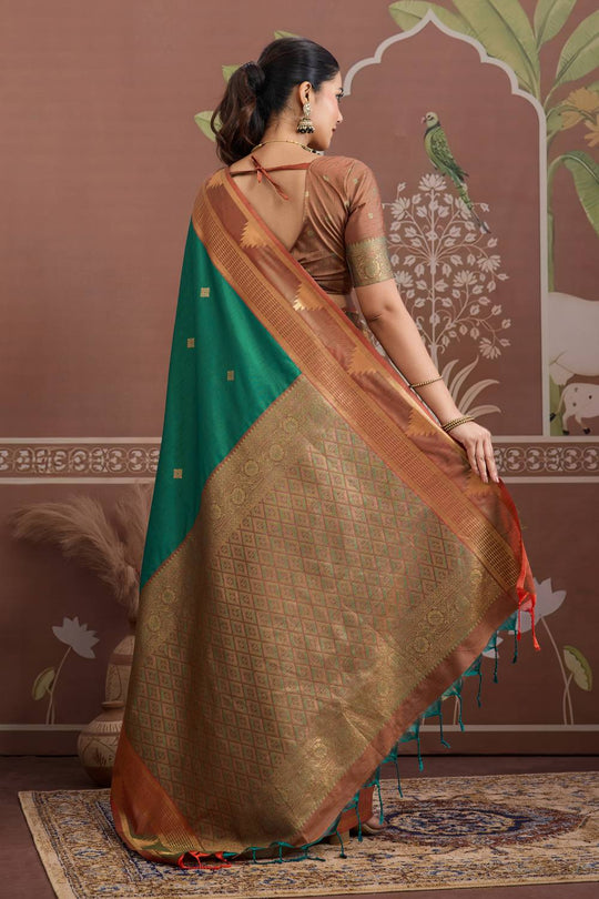 Tessa Emerald Green Silk Woven With Zari Work Ready to Wear Saree