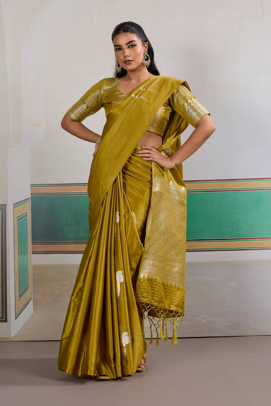 Casey Mustard Yellow Pure Satin Handloom Weaving Ready to Wear Saree