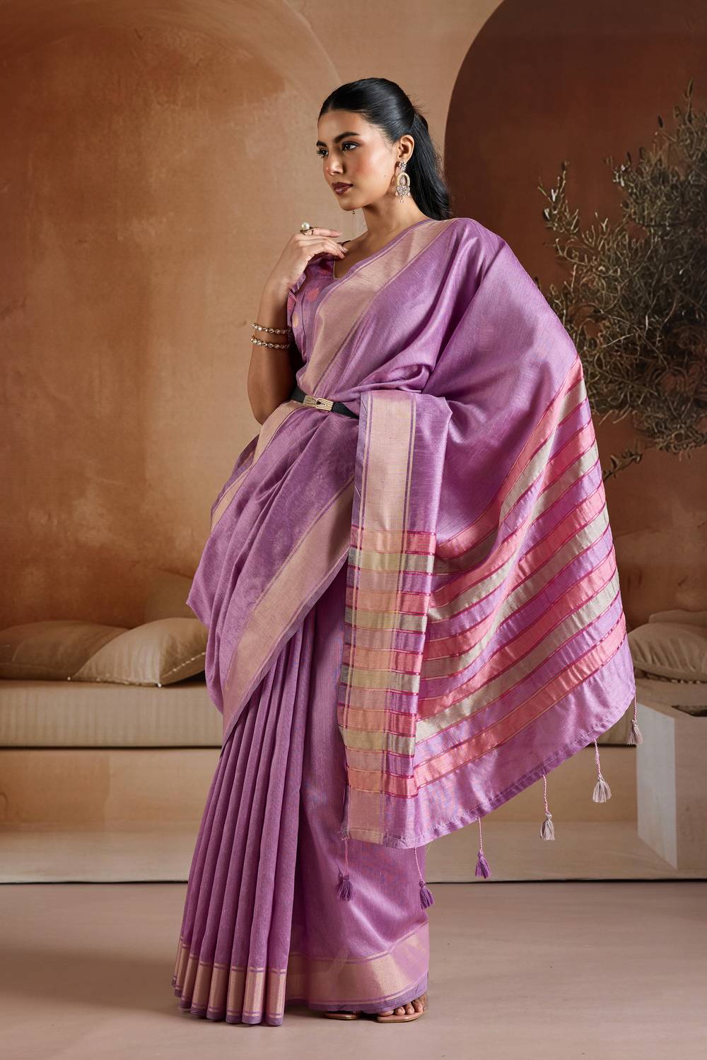 Prerna Purple Handwoven Pure Bhagalpuri Silk Ready to Wear Saree