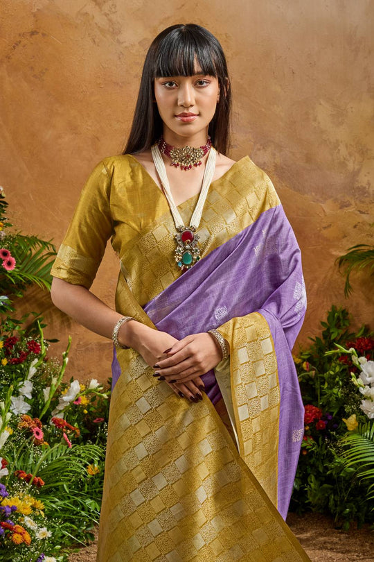 Flora Lavender Paper Silk Handloom Woven Ready to Wear Saree