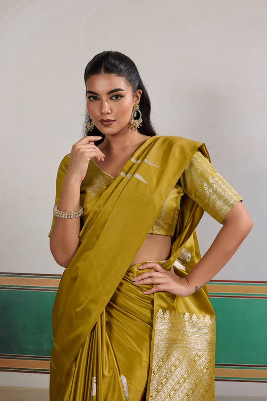 Casey Mustard Yellow Pure Satin Handloom Weaving Ready to Wear Saree