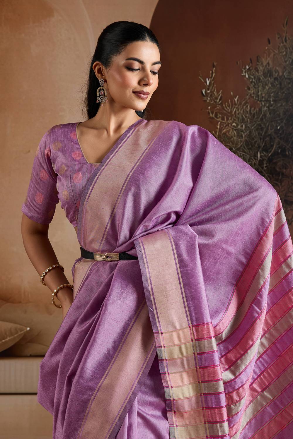 Prerna Purple Handwoven Pure Bhagalpuri Silk Ready to Wear Saree