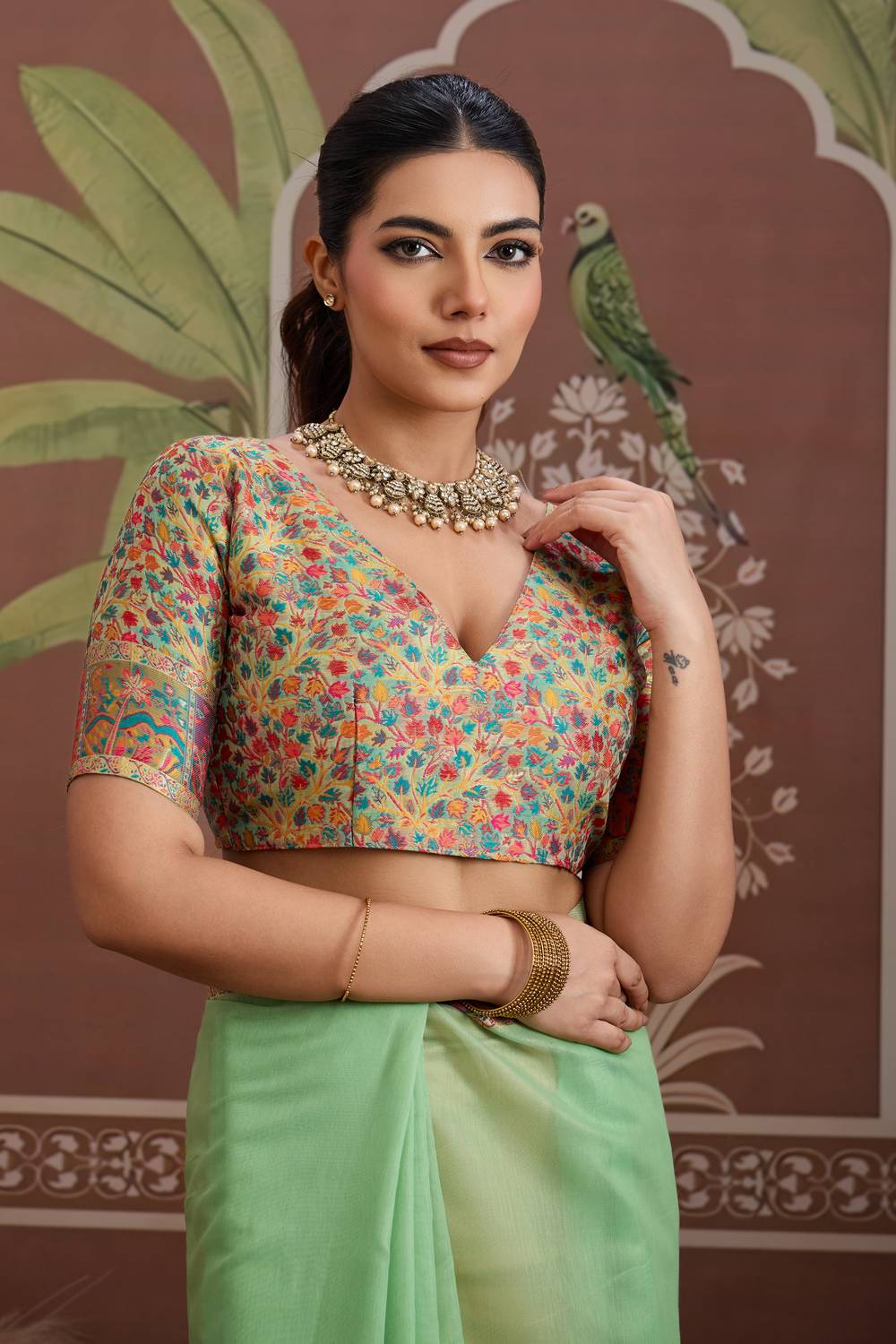 Misha Green Modal Cotton Pashmina Woven Ready to Wear Saree