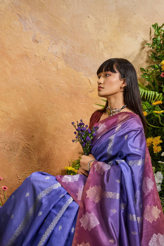 Suri Dark Blue Handloom Woven Paper Silk With Zari Work Ready to Wear One Minute Saree