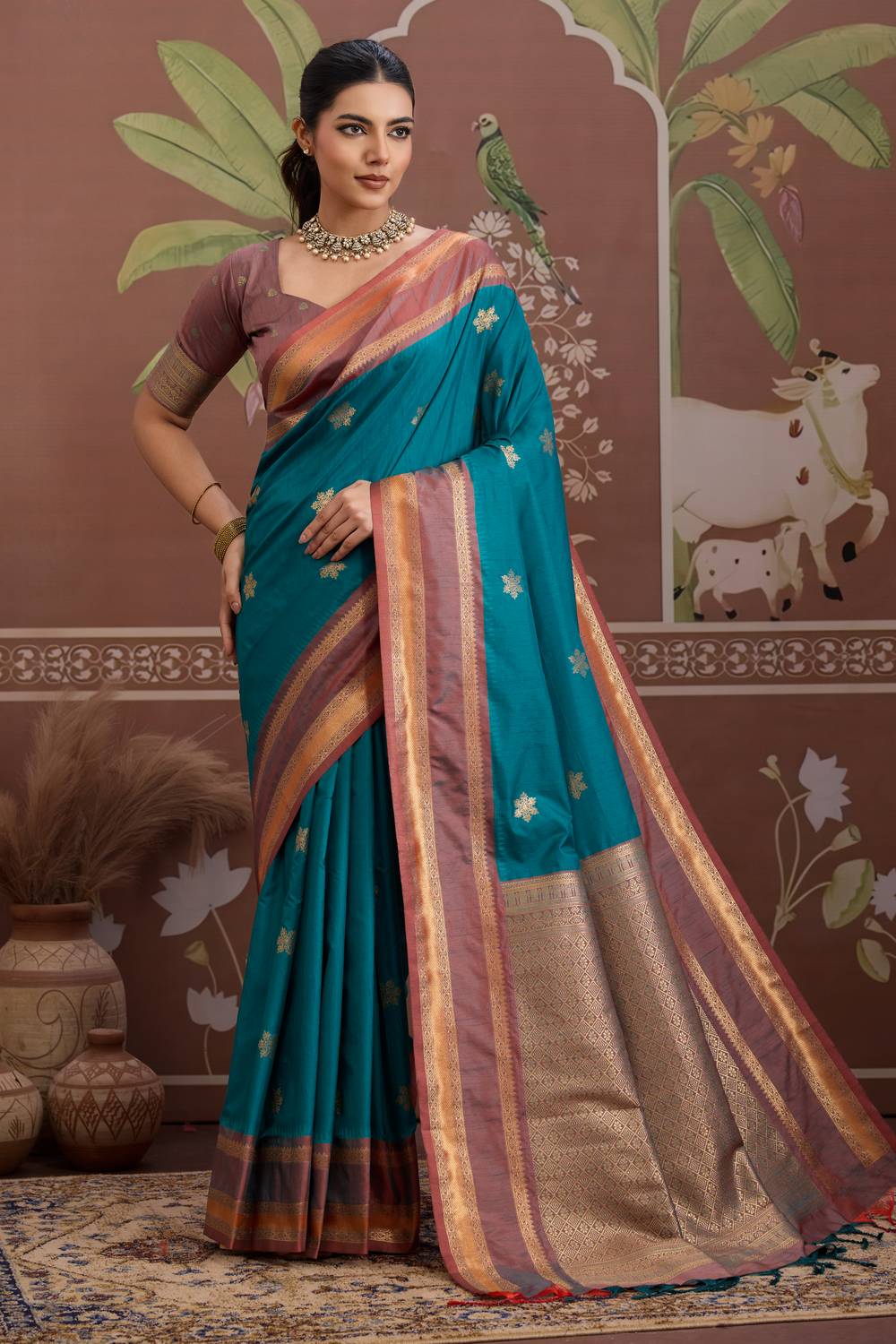 Nima Sea Green Silk Handloom Woven Ready to Wear Saree