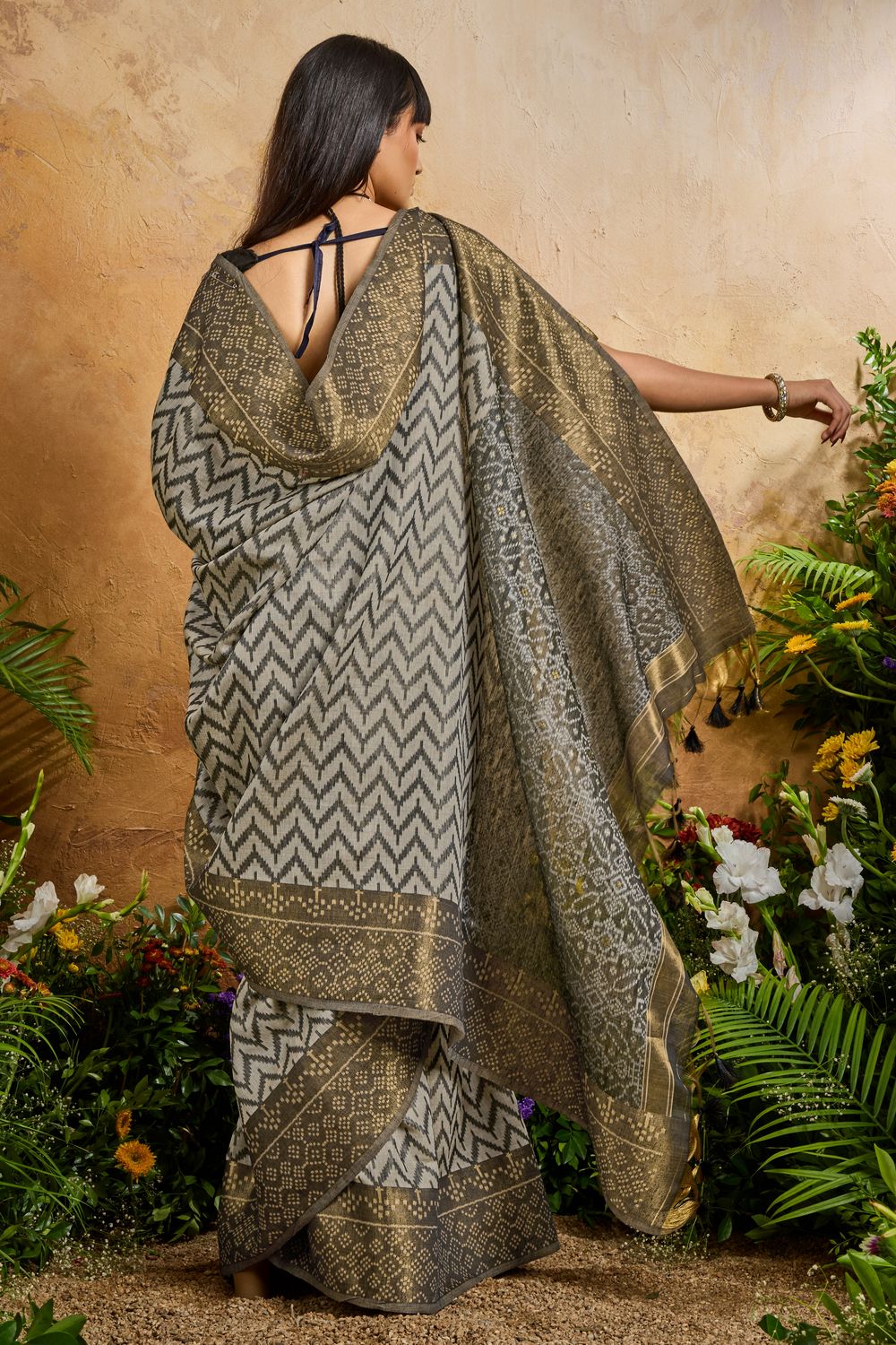 Helen Black Viscose Cotton Handloom Woven Patola Ready to Wear Saree