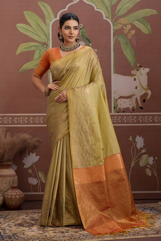 Reishi Khadi Beige Silk Handloom Woven With Zari Border Ready to Wear Saree