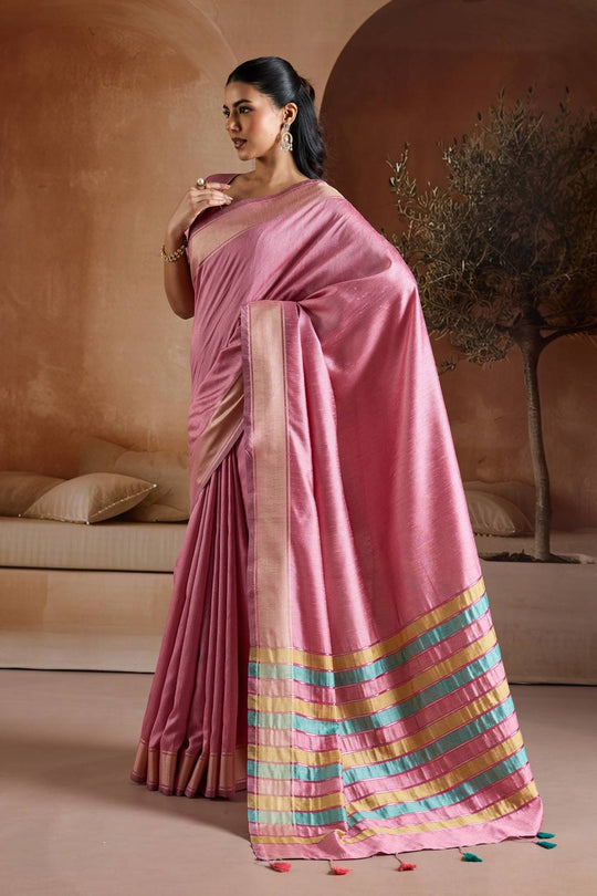 Prerna Mauve Pink Handwoven Pure Bhagalpuri Silk Ready to Wear Saree