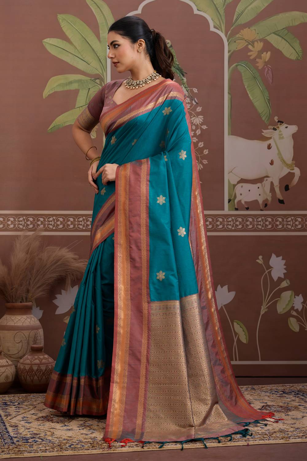 Nima Sea Green Silk Handloom Woven Ready to Wear Saree