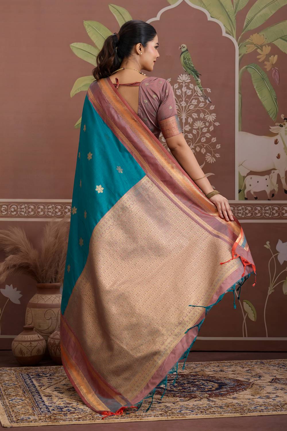 Nima Sea Green Silk Handloom Woven Ready to Wear Saree