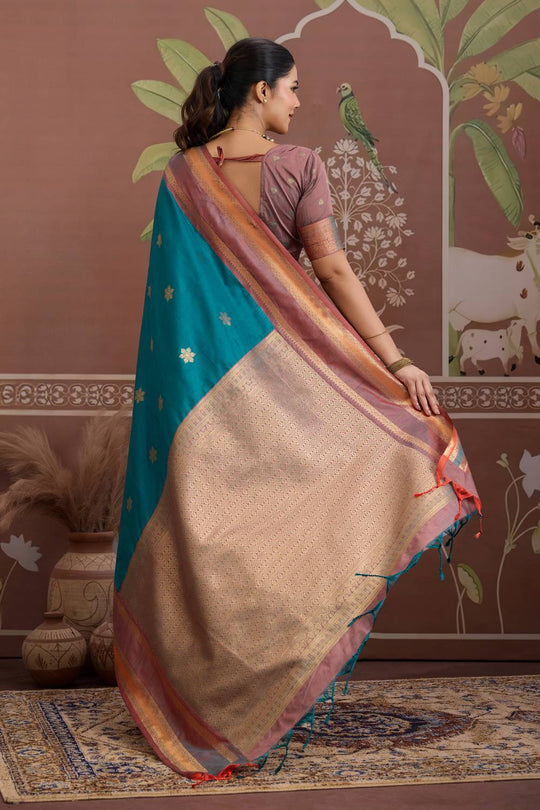 Nima Sea Green Silk Handloom Woven Ready to Wear Saree