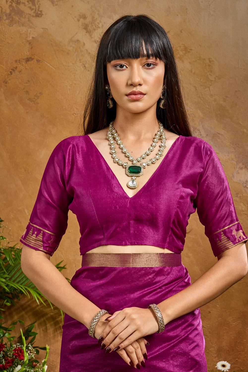 Nikka Magenta Tussar Silk Handloom Woven Tribal Border Ready to Wear Saree