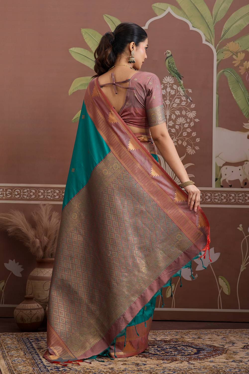 Tessa Teal Green Silk Woven With Zari Work Ready to Wear Saree