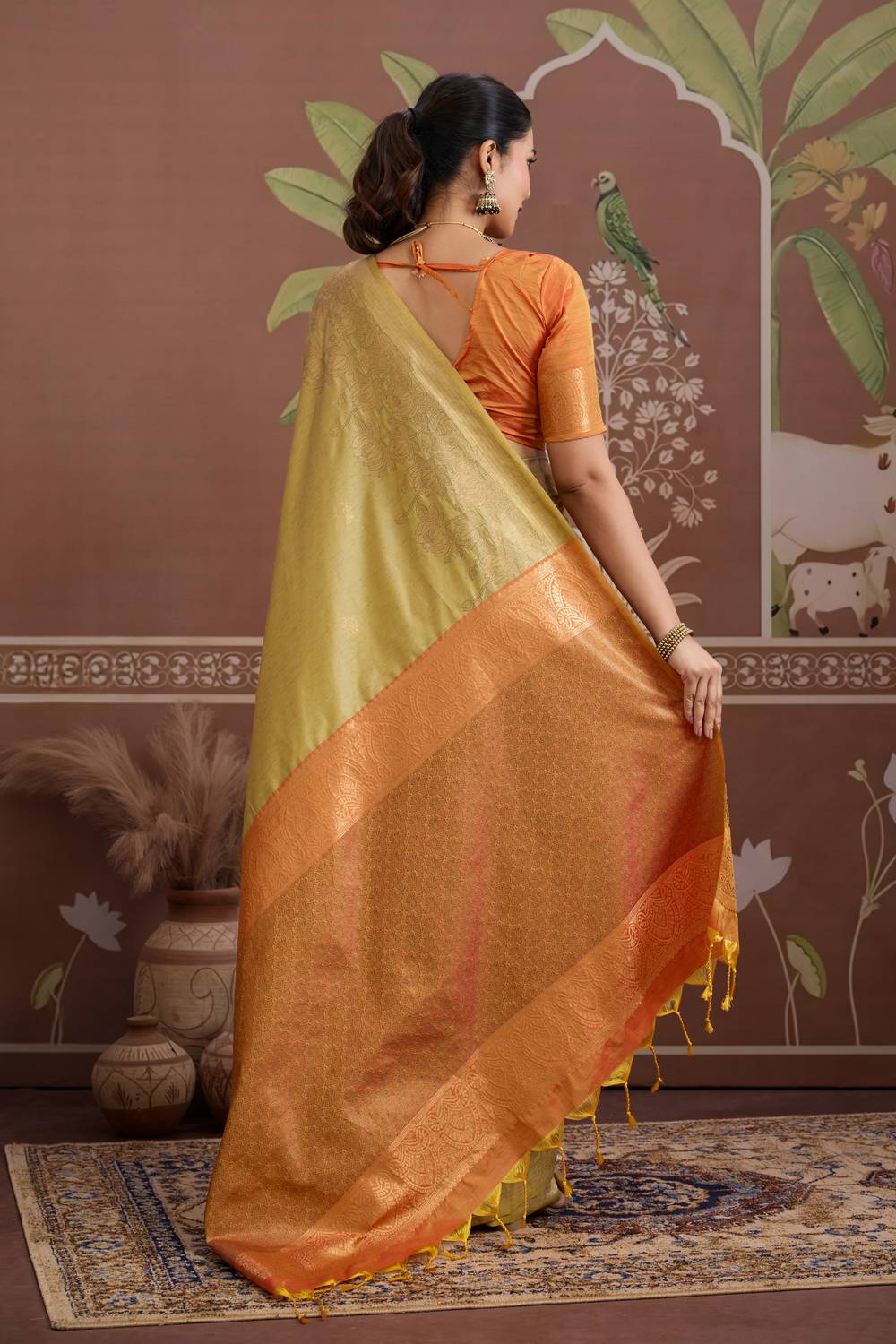 Reishi Khadi Beige Silk Handloom Woven With Zari Border Ready to Wear Saree