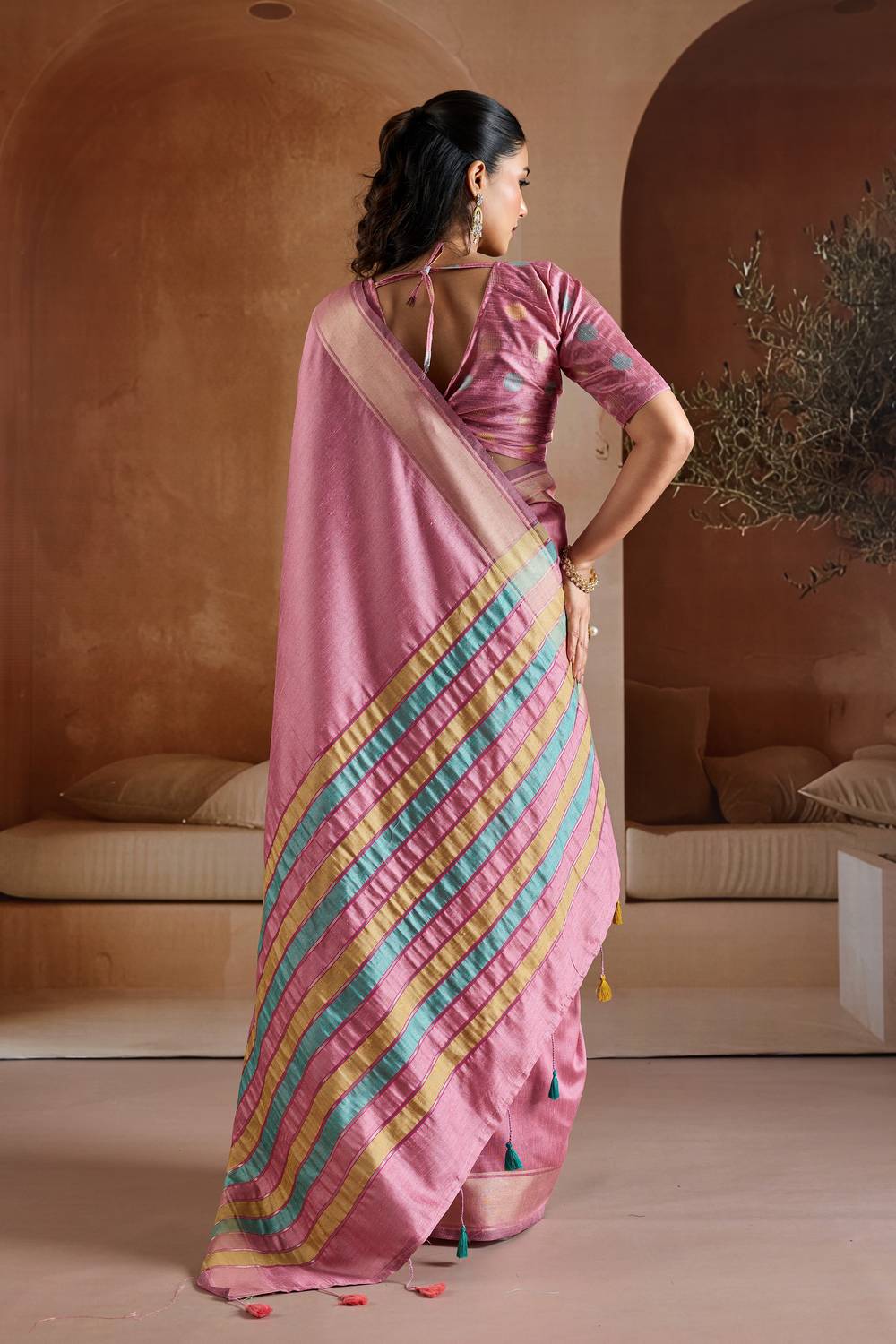 Prerna Mauve Pink Handwoven Pure Bhagalpuri Silk Ready to Wear Saree