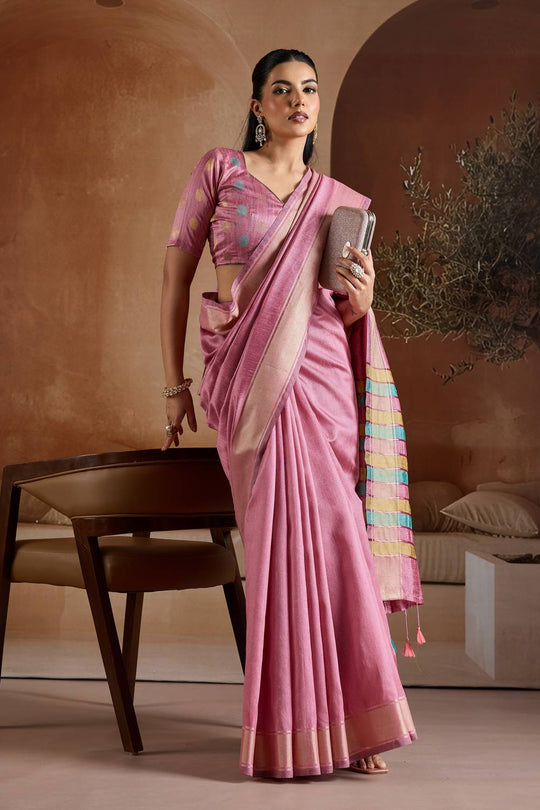 Prerna Mauve Pink Handwoven Pure Bhagalpuri Silk Ready to Wear Saree