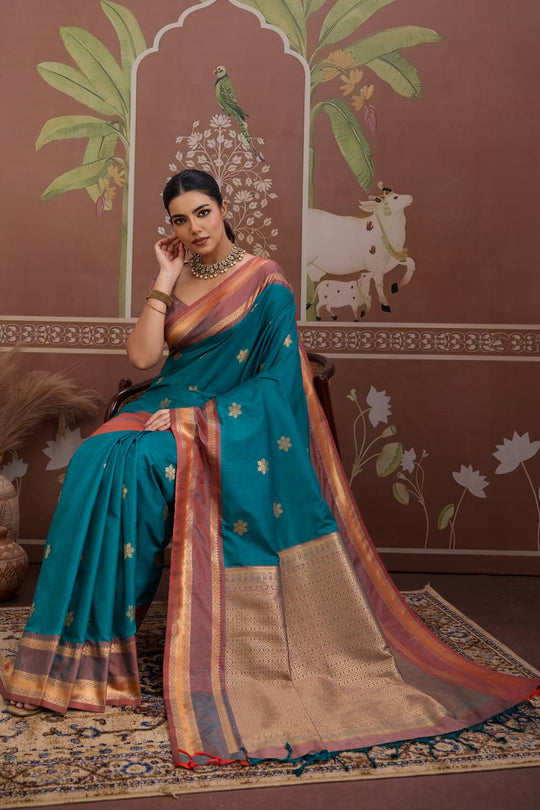 Nima Sea Green Silk Handloom Woven Ready to Wear Saree
