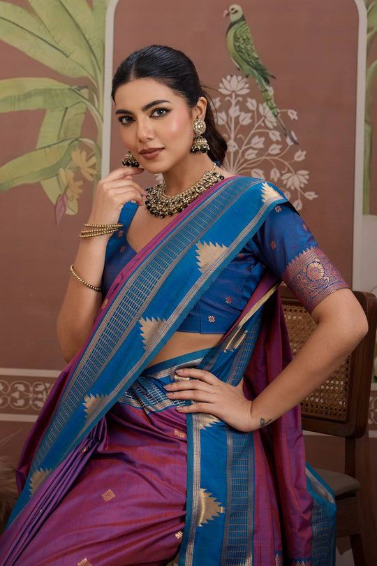 Tessa Plum Purple Silk Woven With Zari Work Ready to Wear Saree
